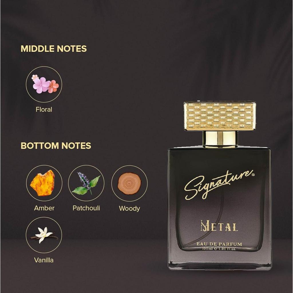 Signature Aura - Metal Eau de Parfum - 100ml | Long Lasting Fragrance for Men | Woody Spicy Scent | Luxury Everyday Wear Perfume Gift for Him