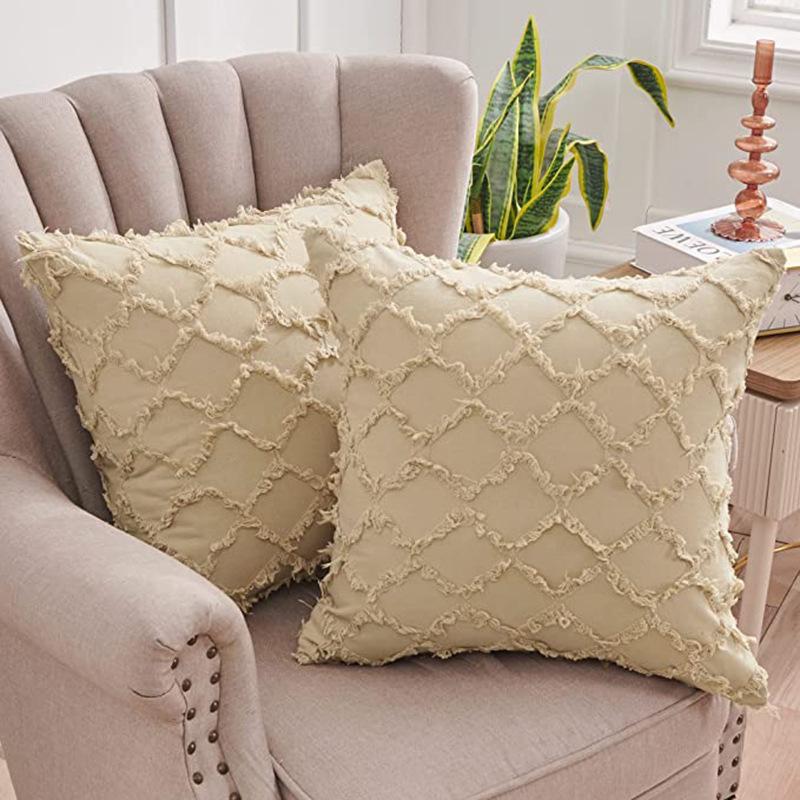 Pillow Home Pillow Cover Double-sided Cotton Linen Checkered Back Pillow Cushion Sofa Lumbar Pillow