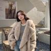 Dames Herfst en Winter Imitatiebontjas Middellange Losse Veelzijdige Jas Modepak Grote Kraag Imitatie Vos Bontjas