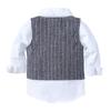 Baby Boy Gentleman Suit White Shirt with Bow Tie Striped VestTrousers 3Pcs Formal Kids Clothes Set