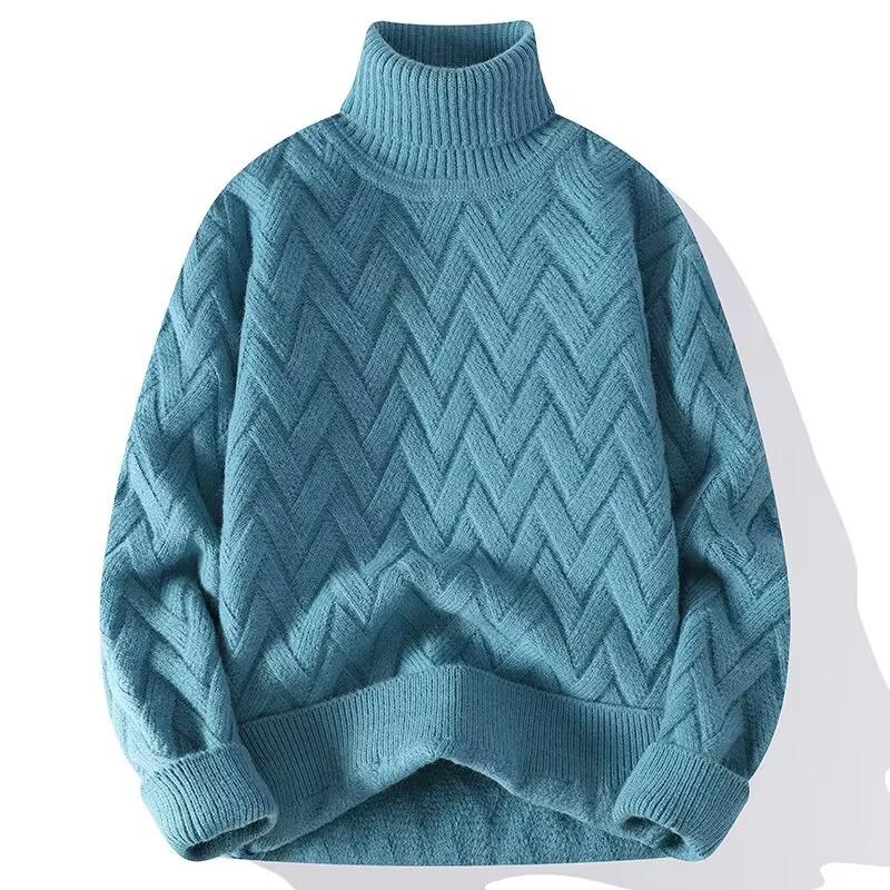 2024 Men's High Neck Diamond Pattern Knit Sweater - Winter Thickened Solid Color Pullover