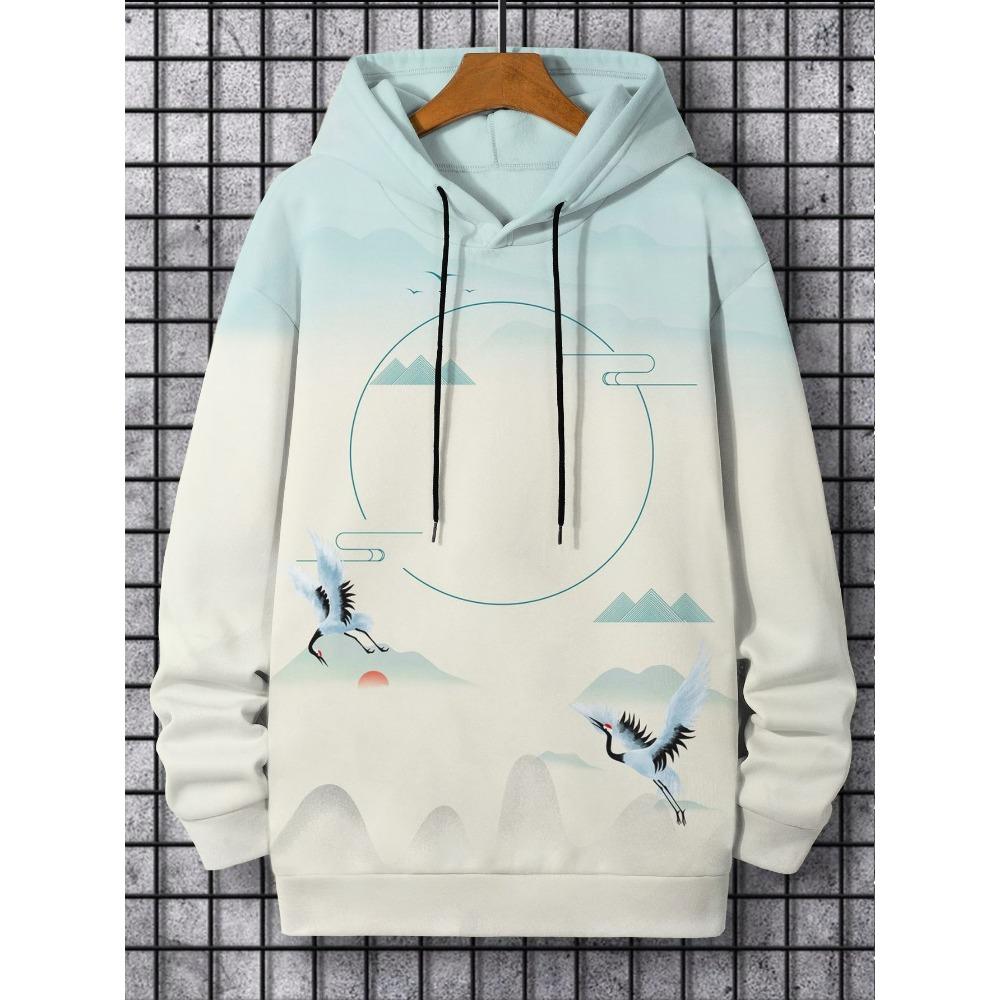 Men's Hoodie Landscape Paint Print Y2k Sweatshirt Harajuku Hooded Shirt Pullover Casual Oversized Long Sleeve Top Men's Clothing