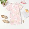 Girls Loose Fit Short Sleeve Dress Lightweight Round Neck Casual Animal Print Summer Dress for Kids Comfortable Daily Wear
