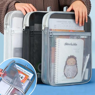 Bolsa de malha transparente com zíper Bolsa de documentos multifuncional de malha de náilon Bolsa de arquivo transparente espessada portátil