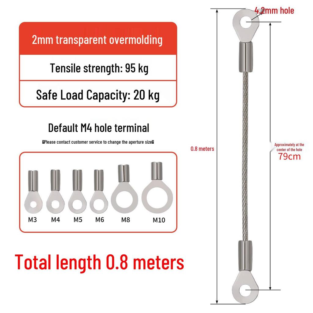 Transparent PVC Coated Stainless Steel Wire Rope with Fish Eye Terminal, 1.5mm~3mm Thick Anti-Fall Lighting Hanging Rope.
