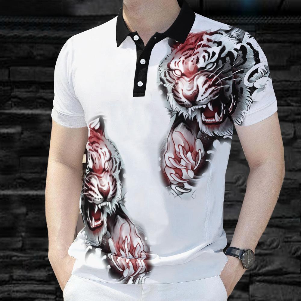 Fashion Men's POLO Shirt Dragon Pattern Short Sleeve POLO Shirt Slim Men's POLO Shirt Animal Short Sleeve Top