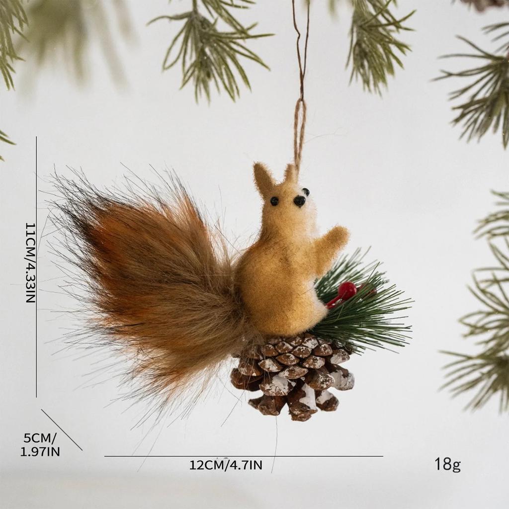 Christmas Squirrel Ornament Ball Christmas Tree Pendant Party Decoration Cute Hairy Ornament Christmas Tree 3D Hanging Decor