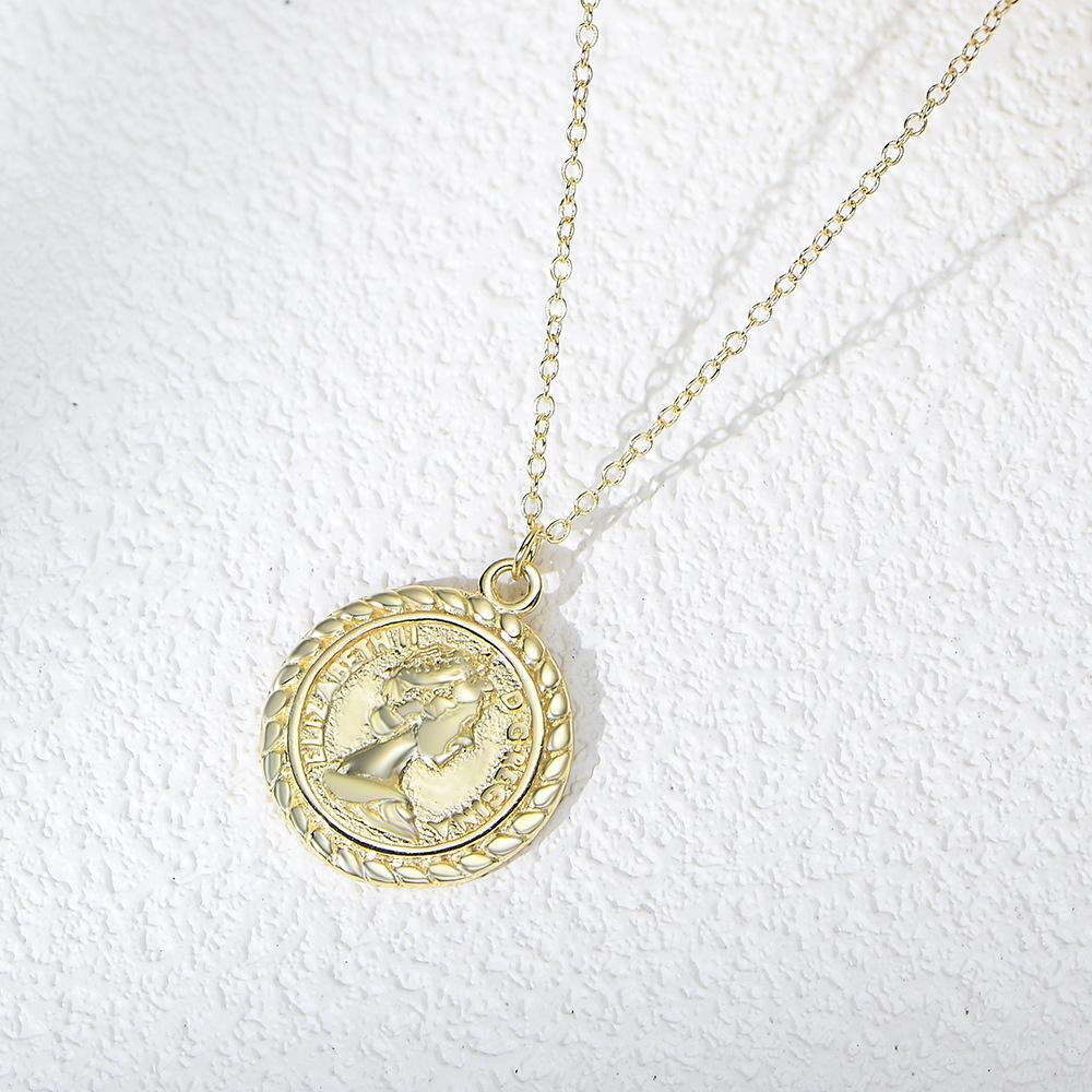 S925 Sterling Silver Portrait Relief Queen Coin Necklace for Women, European and American Ins Personality Trendy Retro Versatile Collarbone Chain