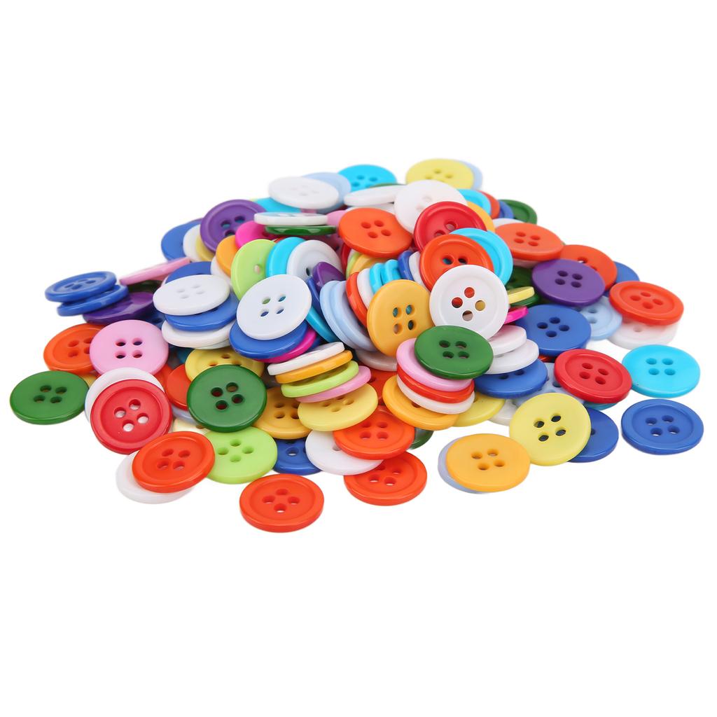 200 Pcs Mixed Color Resin Buttons 15mm Round 4 Hole Children Sweater Shirt Buckle