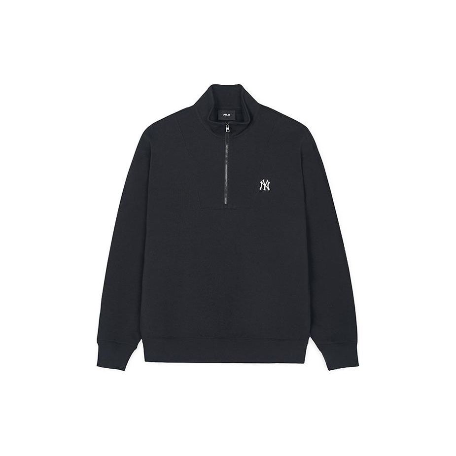 MLB Solid Color Half-Zip Stand Collar Sweatshirt Unisex sweatshirt Black 3AMTB0241-50BKS