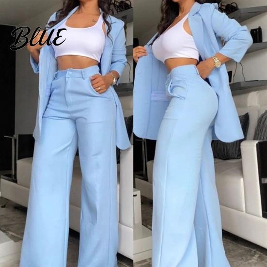 Spring Autumn Suit for Women Women's Two Piece Business Outfit Casual Blazer Jacket And Plus Size Wide Leg Dressy Pants Set Formal Office Work