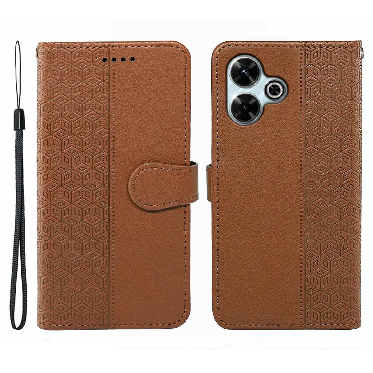 

Чохол для телефону Xiaomi Redmi 13 4G/5G/Note 13R 5G/Poco M6 4G/M6 Plus 5G Захист від подряпин Склеєний Тиснений Ромбоподібний Шкіряний Чохол Brown