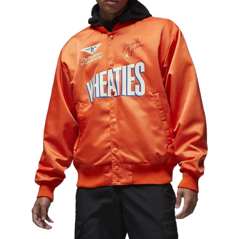 Jordan Alphabet Print Baseball Collar Single-Breasted Long Sleeve Jacket Men Jackets Orange DV7578-817