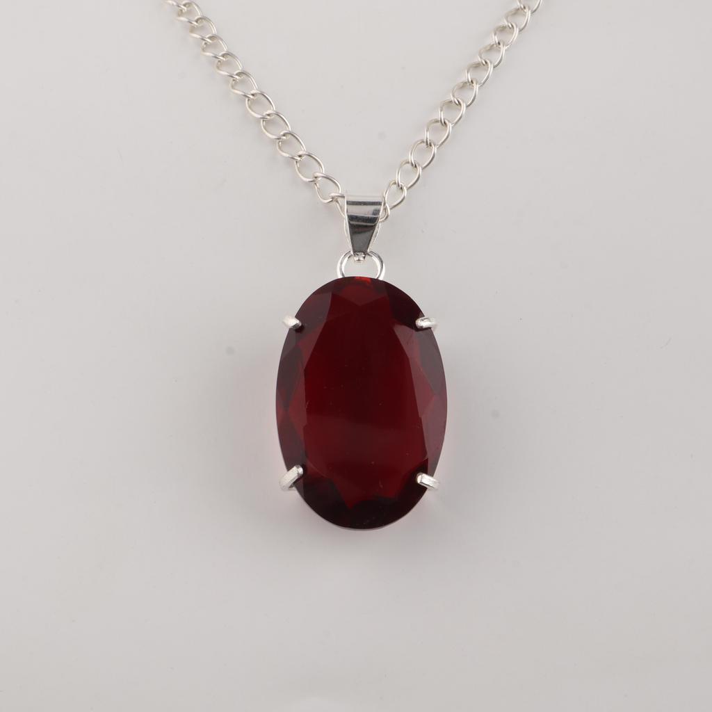 Mocambik Granat Ädelsten Silverhänge, 925 Sterling Silver Handgjort Hänge För Kvinnor, Gåva Till Henne PP-64-10