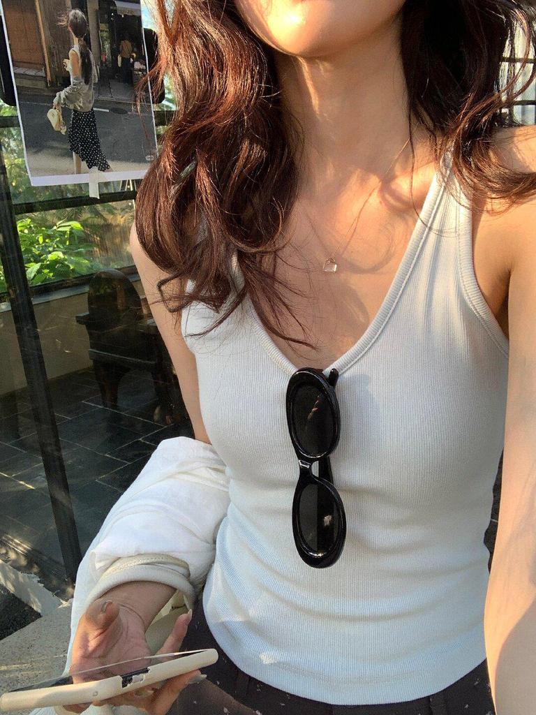 Lemon Green Tea U-Neck Spaghetti Strap Women's Slim Fit Sleeveless Tank Top - 2026 Spring/Summer Collection