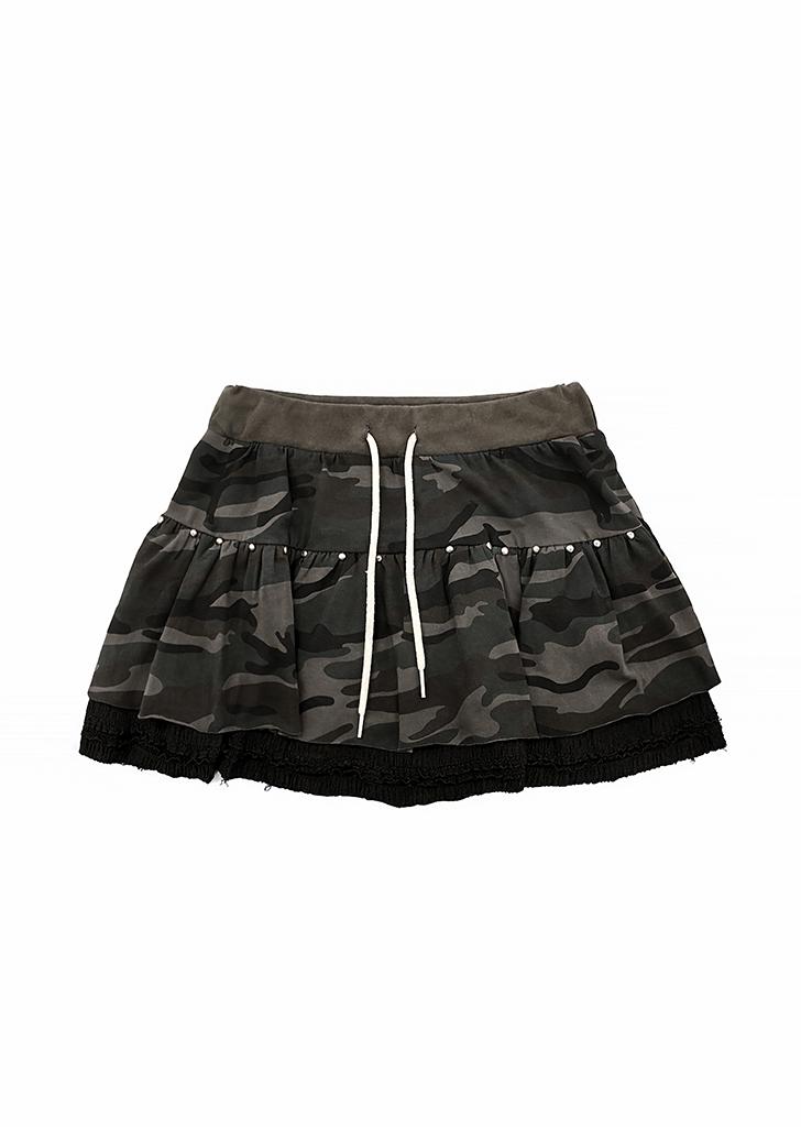Eonyujeulaeb Studded Camo Mini Skirt [Charcoal]