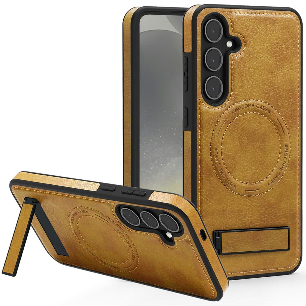 For Samsung Galaxy S25+ Case Compatible with MagSafe Kickstand Leather Phone Back Cover