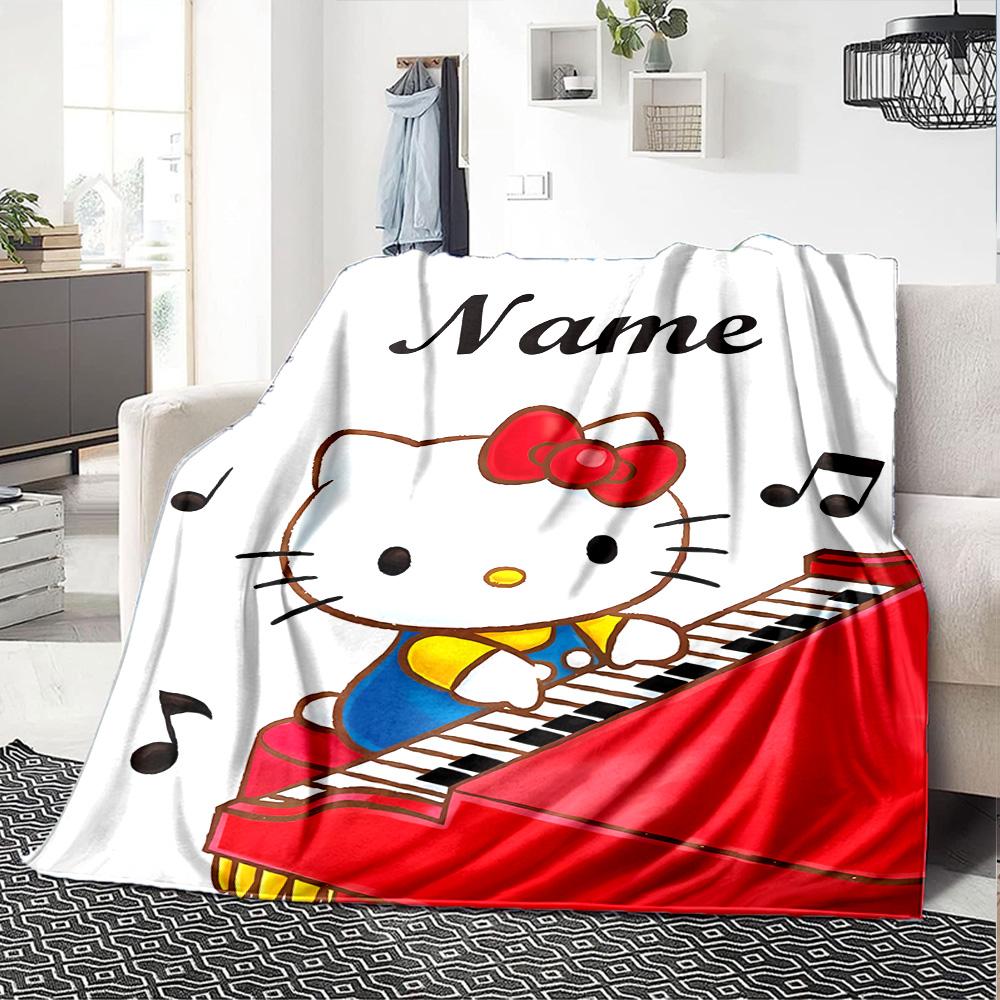 Customizable HelloKitty5 Throw Blanket – Personalized Name, All-Season Cozy Snug Blanket, Machine Washable, Personalized Blanket