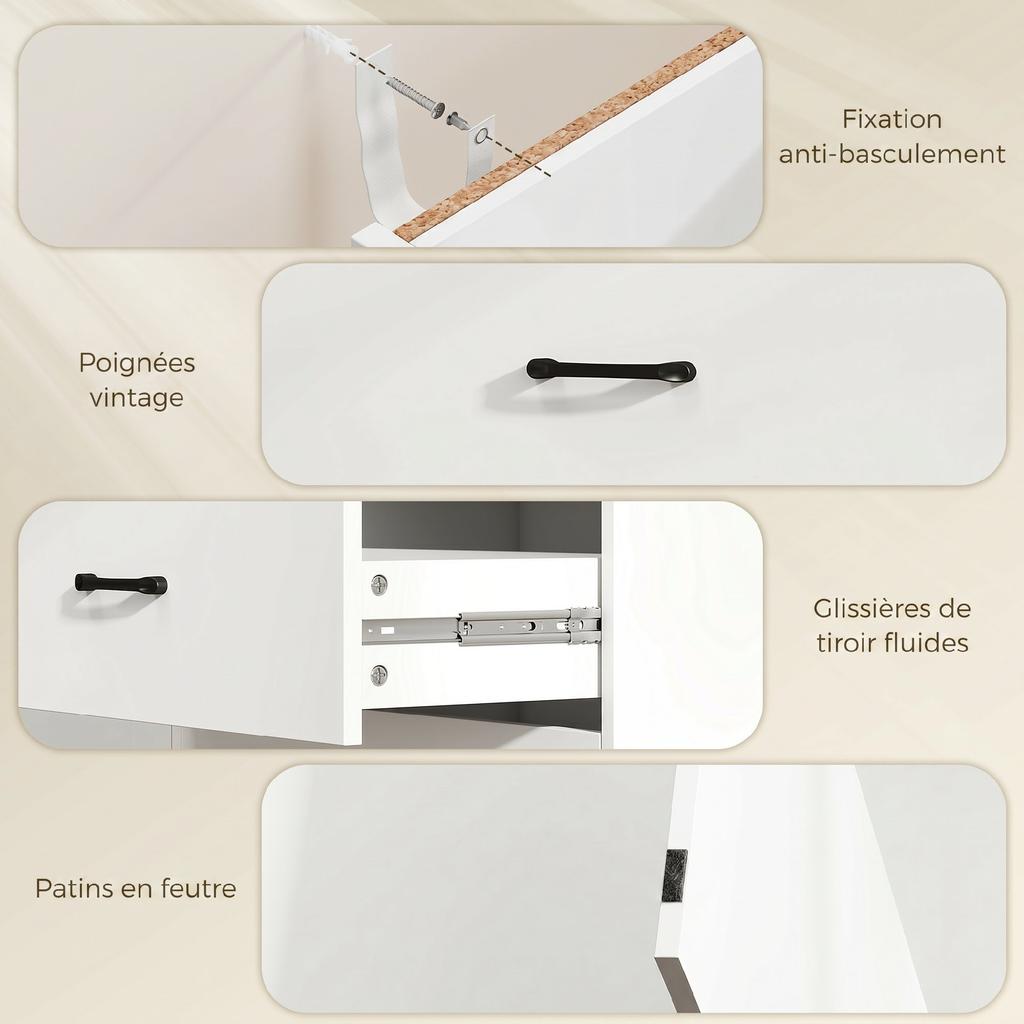 Kitchen Buffet, Storage Unit, 5 Drawers, Door, 100 x 40 x 94 cm, White
