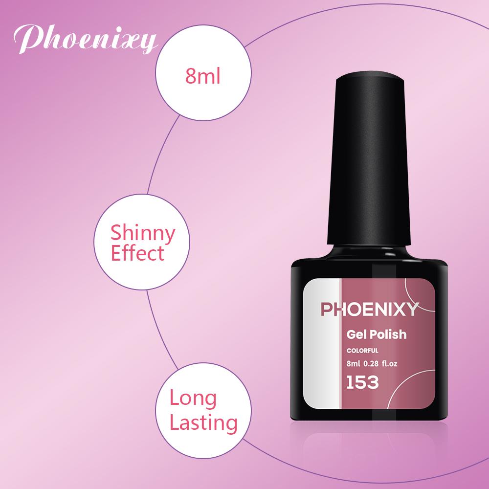 PHOENIXY 8ml Glitter UV Gel Nail Polish Glitter Sequins Soak Off UV Gel Varnish Colorful Nail Gel Polish DIY Nail Art Polish