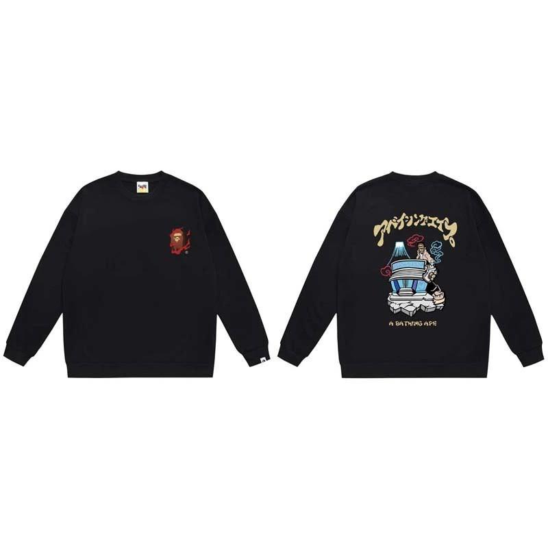 BAPE-Style Heavyweight Cotton Crewneck Sweatshirt Mens Oversized Streetwear Pullover Fall
