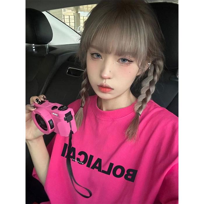 

(bag collar) cute letter cotton printed short-sleeved T-shirt female tide S розы красного