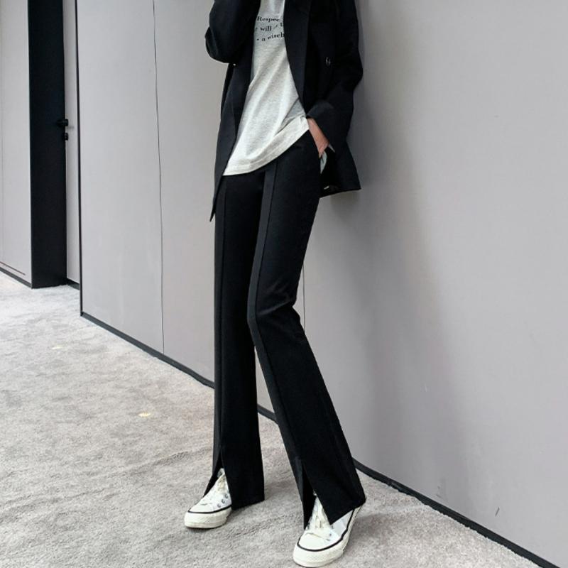 VANGULL Women's Spring and Summer Drape Cotton Casual Pants High Waist Slit Flared Pants