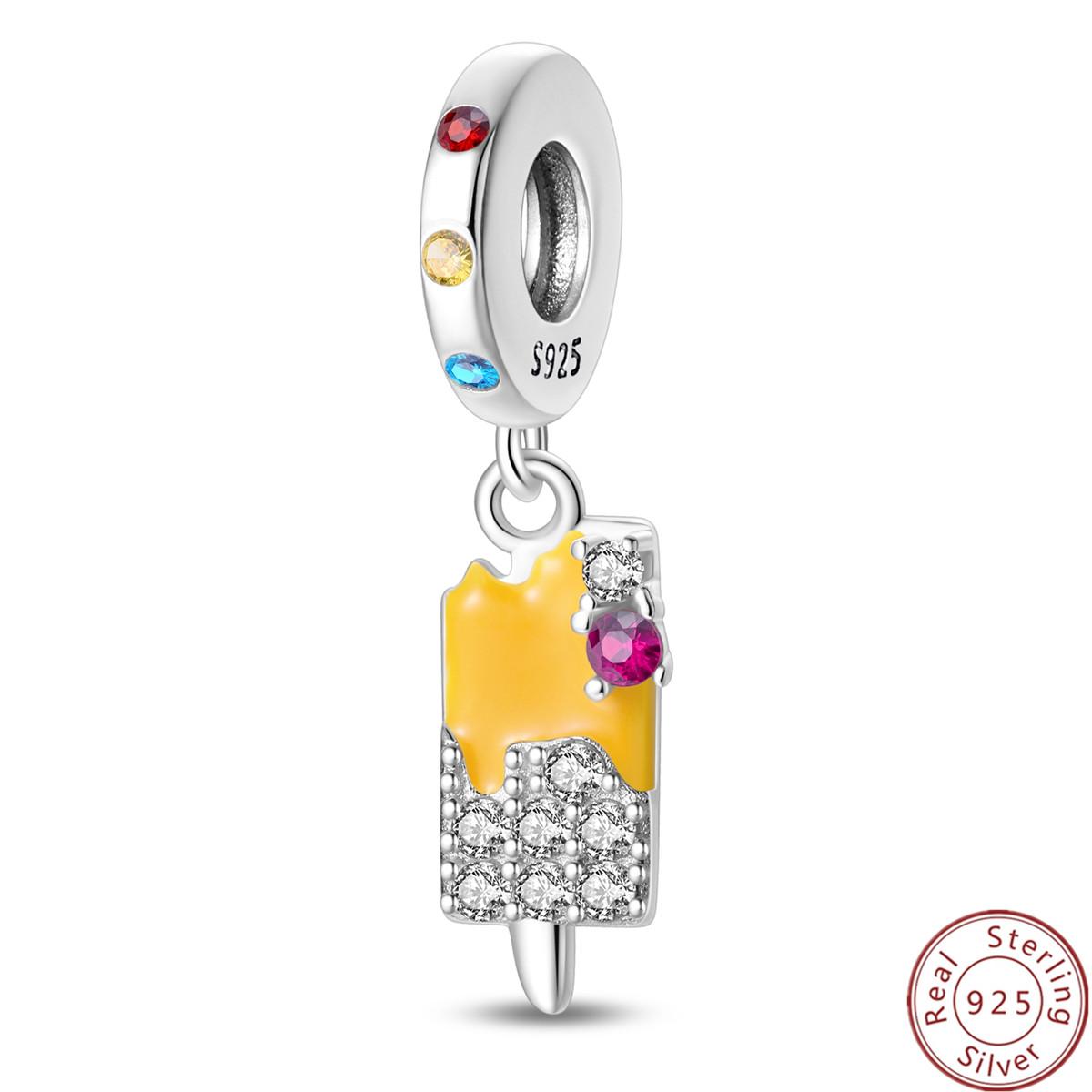 

CodeMonkey 925 Sterling Silver Charm Ice Cream Zircon Beads Summer for Bracelet & Bangle DIY Jewelry