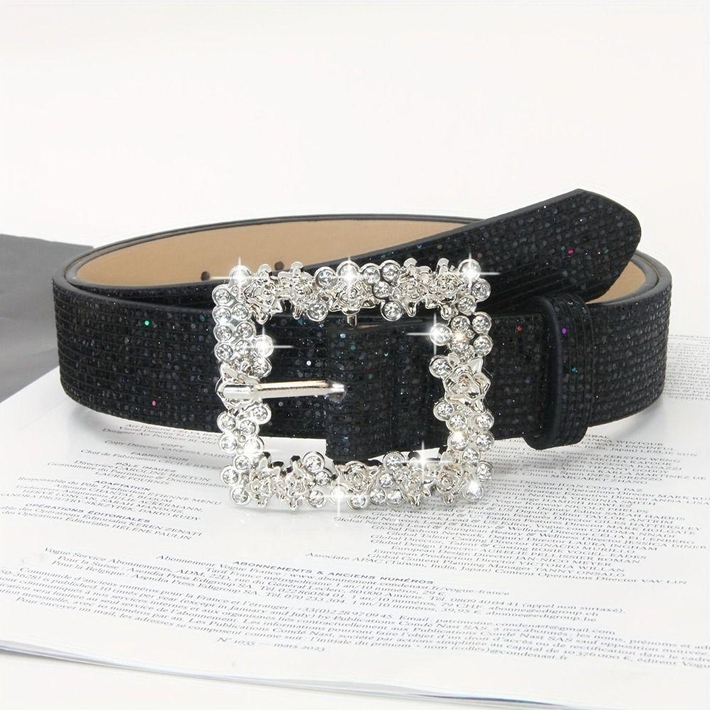 Adjustable Sparkling Waistband Luxury PU Leather Belt Fashion Women's Jeans Belt Versatile Use