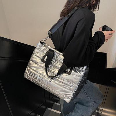 Women's Large Capacity Shiny Tote Bag - Thickened Handbag for Autumn and Winter, Ideal for Commuting and Computer Carrying.