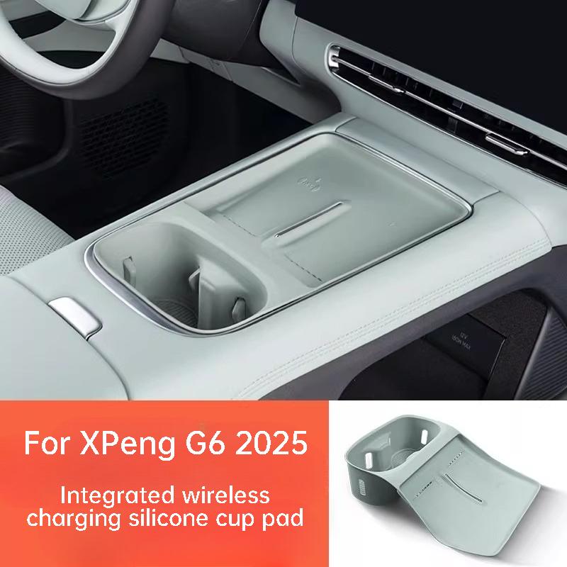 For XPeng G6 23-25 Center Console Wireless Charging Pad Silicone Cup Holder Mat Anti Slip Interior Modification Accessories