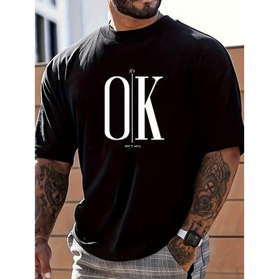 Europäische Größen OK Grafikdruck Kreatives Herrenoberteil, Lässiges Kurzarm-Rundhals-T-Shirt, Herrenbekleidung Für Sommer Outdoor