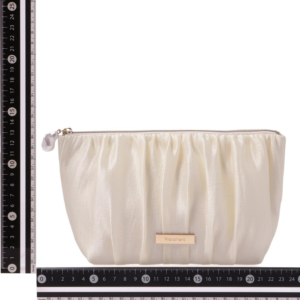 Francfranc Pearl Chiffon Makeup Pouch Pouch, Large, Ivory,