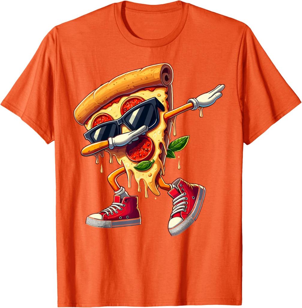 Dabbing Pizza Slice Dancing Foodie Graphic Tee Cool Casual Cotton Short Sleeve T-Shirt for Men