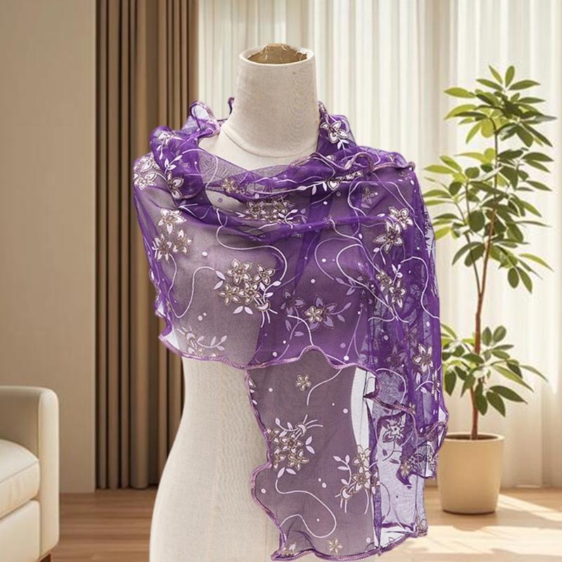 Floral Lace Scarf Elegant Women Accessory Soft Silk Like Polyester Lightweight For Daily Wear