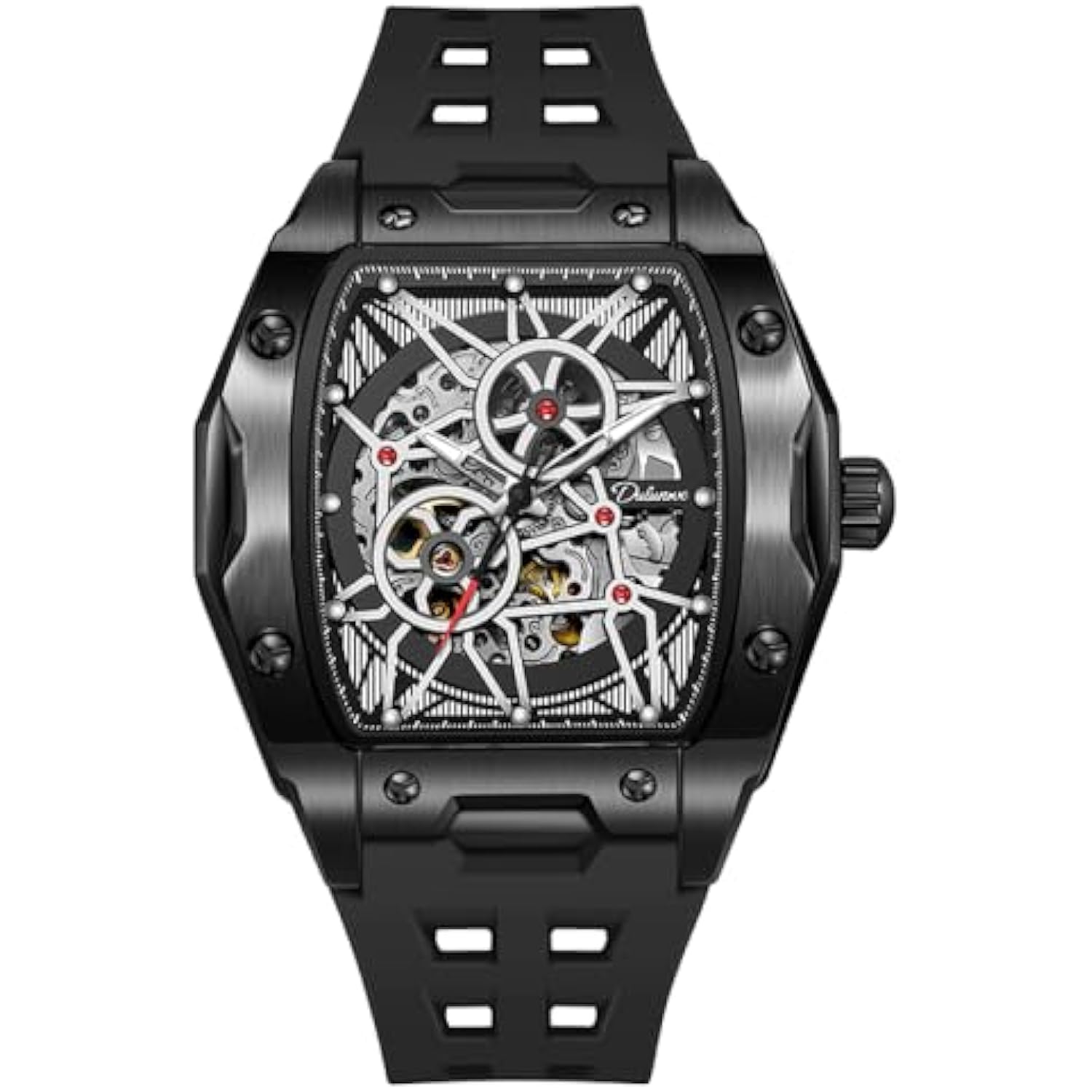 

Dulunwe Часы мужские механические автоматические скелетоны в форме винной бочки, роскошные, светящиеся, водонепроницаемые, модные, креативные, крутые чёрный