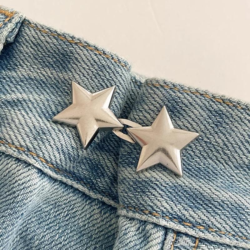 

1Pcs Star Adjustable Pants Fastener Clips For Pants Pin Retractable Waist Button Loose Button For Jeans Perfect Fit Reduce Waist as the picture