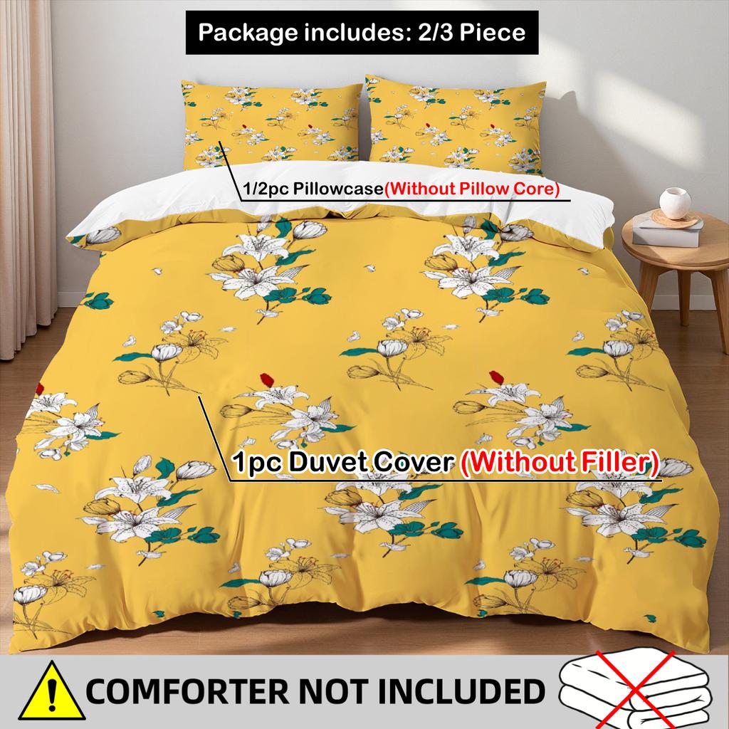 3PCS Yellow Duvet Cover Set Retro Palace Style Printed Duvet Cover With 2 Pillowcases Single Twin Queen Size Bedding Set