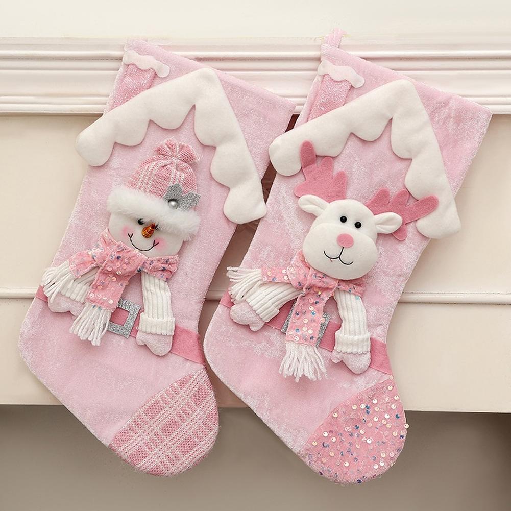 Holiday Decor Pink Glitter Stocking Holiday Party Pink Generous Size For Holding Presents Soft Fabric Material