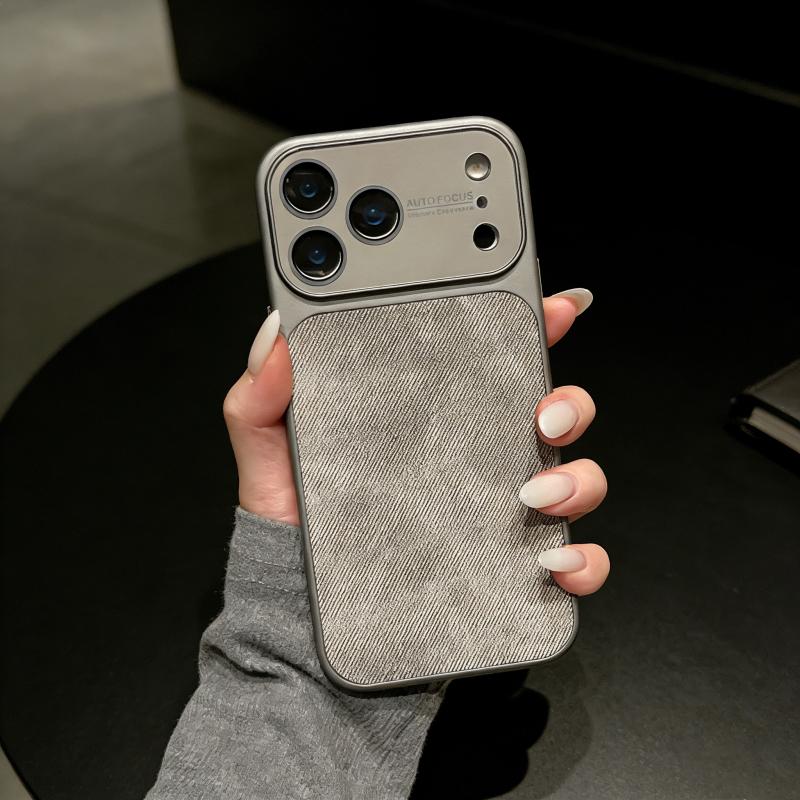 

Denim Fabric Retro Plating Bumper Case for iPhone 17 16 15 14 13 Pro Max Shockproof Armor Large Window Funda iPhone 15