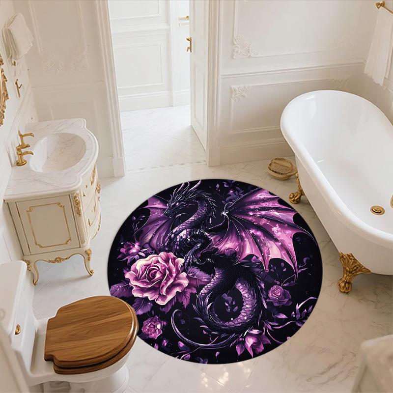 Purple Dragon,Round Area Rug,Carpet Rug for Living Room Bedroom Sofa Playroom Decor,Non-slip Floor Mat