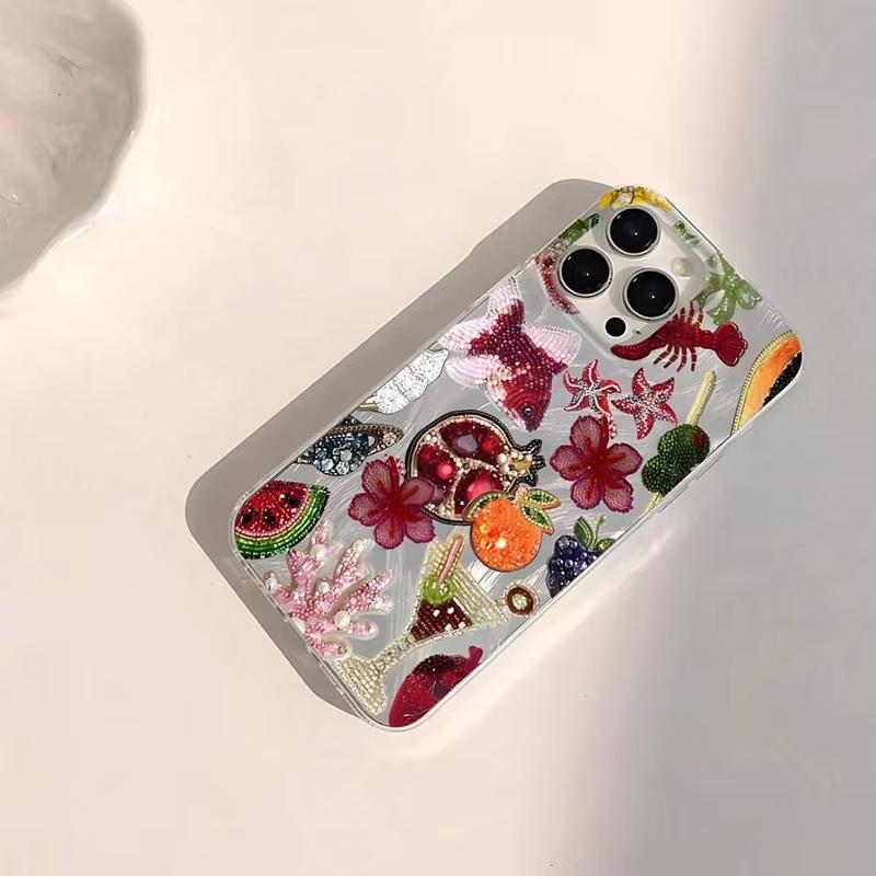Ocean Elements Fruit Juice Pattern Phone Case For iPhone 16 15 14 Pro Max 13 12 11 Pro Max 7 8 Plus XS XR X SE2 Shockproof Cover