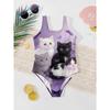 Costume da bagno intero per bambina, carino, con stampa colorata di cartoni animati, senza maniche, costume da bagno estivo per bambini, da spiaggia