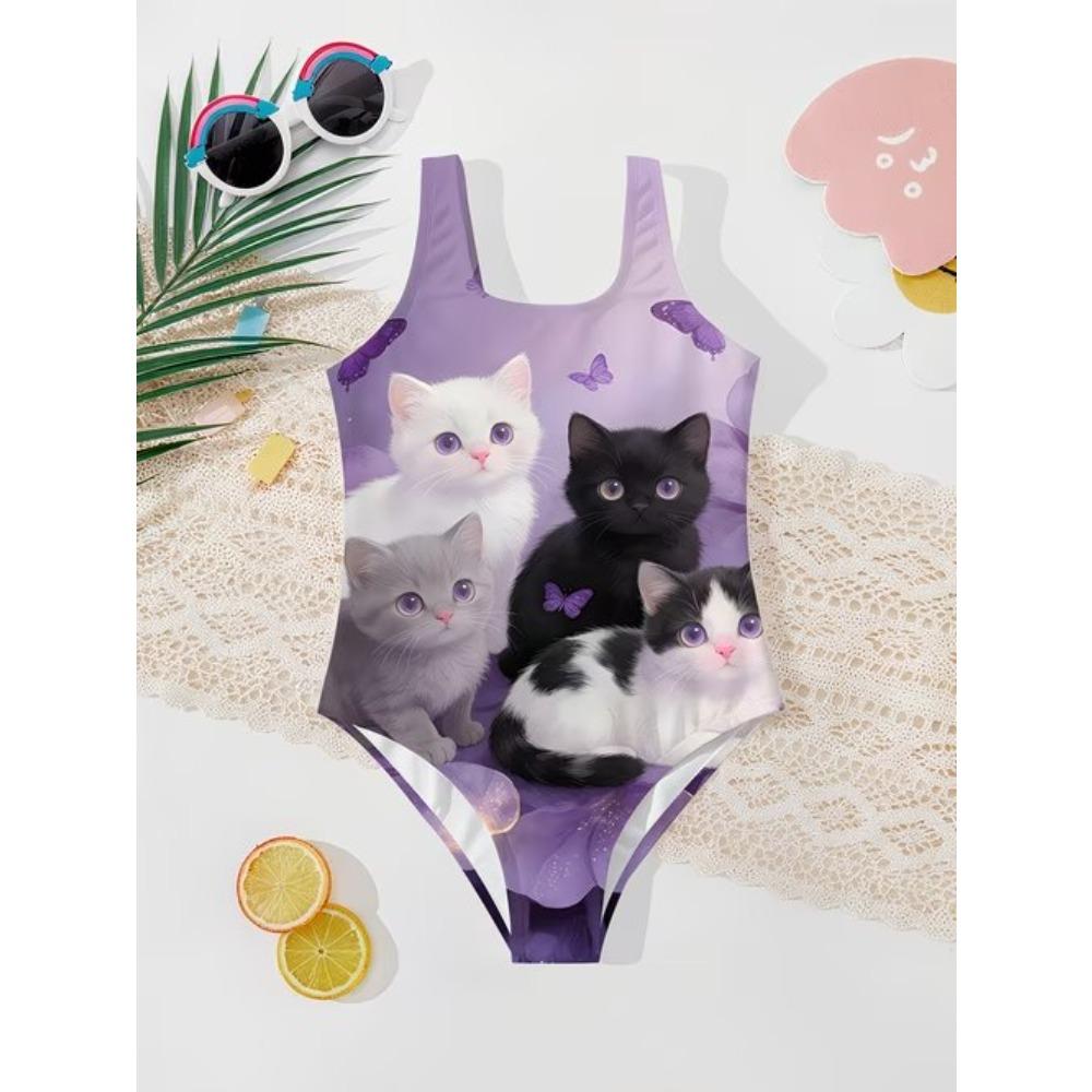 Costume da bagno intero per bambina, carino, con stampa colorata di cartoni animati, senza maniche, costume da bagno estivo per bambini, da spiaggia