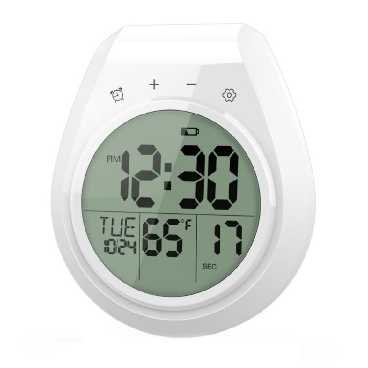 

Waterproof Bathroom Clock With Digital Display Time Temperature Date 12/24 Format Countdown Timer Suction Cup Hanging Hole 1