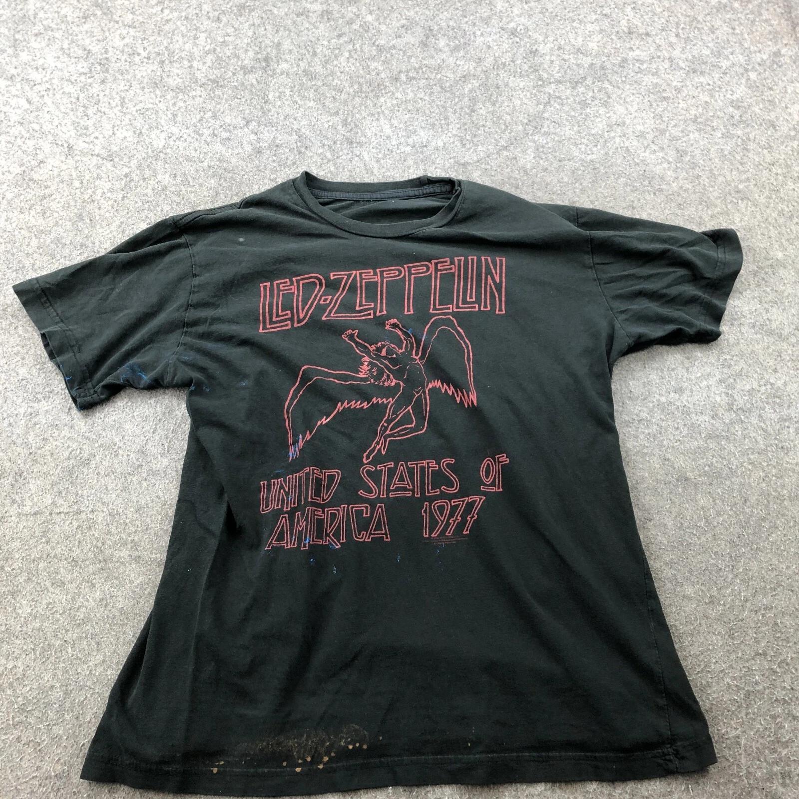 Футболка Led Zeppelin Мужская Маленькая Черная Красная Рок-группа Концерт Соединенные Штаты 1977 4XL