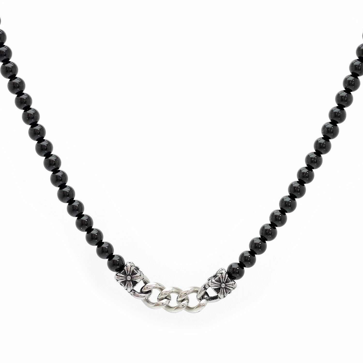 

Cross Black Bead Necklace KO Onyx Stainless Steel Magnetic Type [Silver One] Men s [Length 50cm]