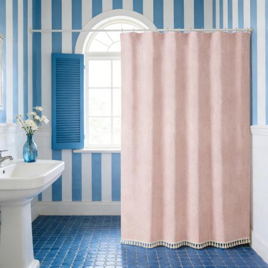 Boho Zasłona Prysznicowa z Frędzlami Zasłona Prysznicowa Farmhouse Zasłona Kąpielowa z Frędzlami i Oczkami Haczyki do Dekoracji Domu RV Łazienki