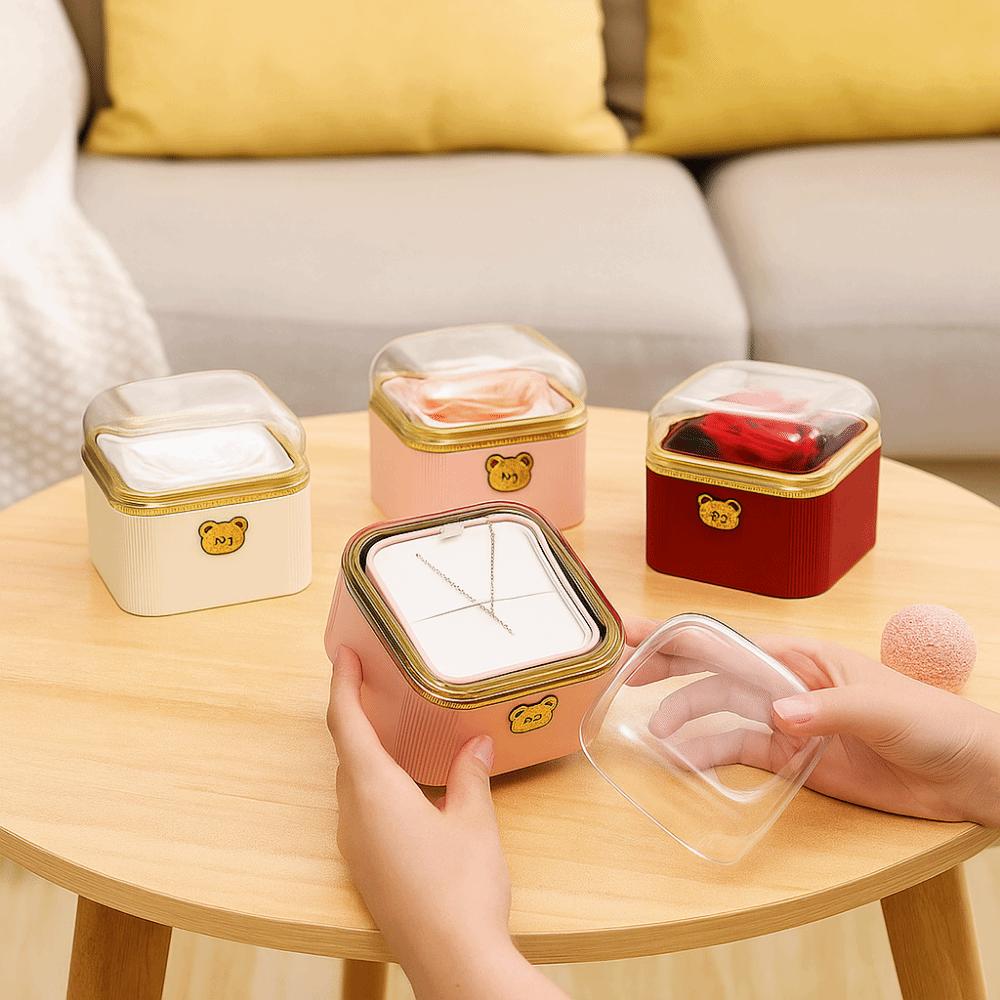 Cute Rotating Rose Box Dustproof Necklace Storage Case Fashion Flip Necklace Box  Proposal Artifact
