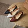 Fashion Women's New Spring and Autumn Vintage Pointy Snake Pattern Genuine Leather Cowhide Mid Heel Large Work Single Shoes